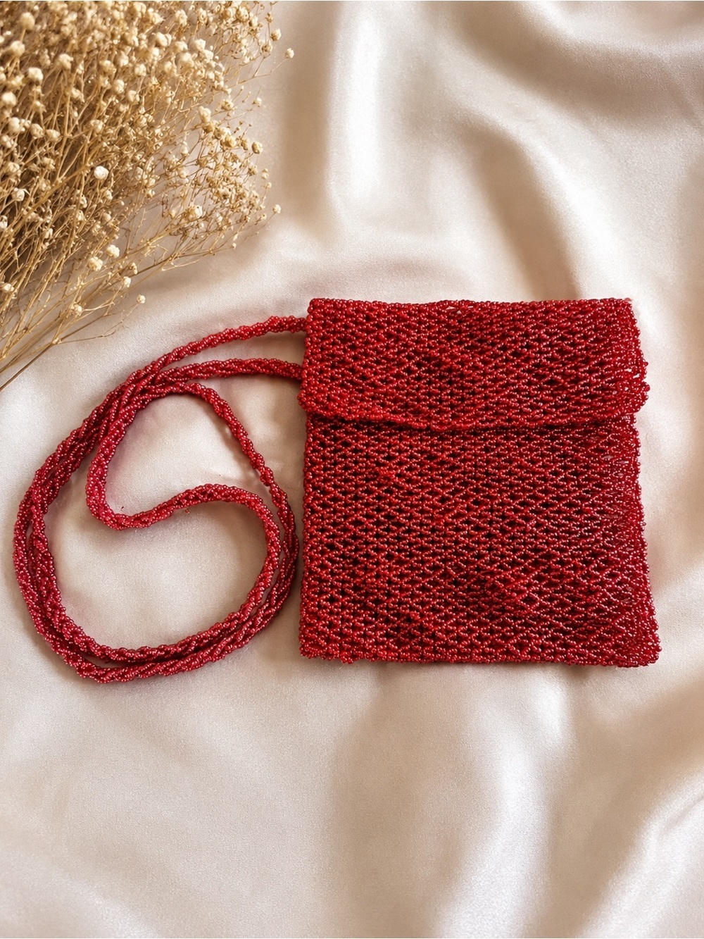 Inge Christopher Red Beaded Mini Shoulder Bag Y2K Evening Purse Party Glam